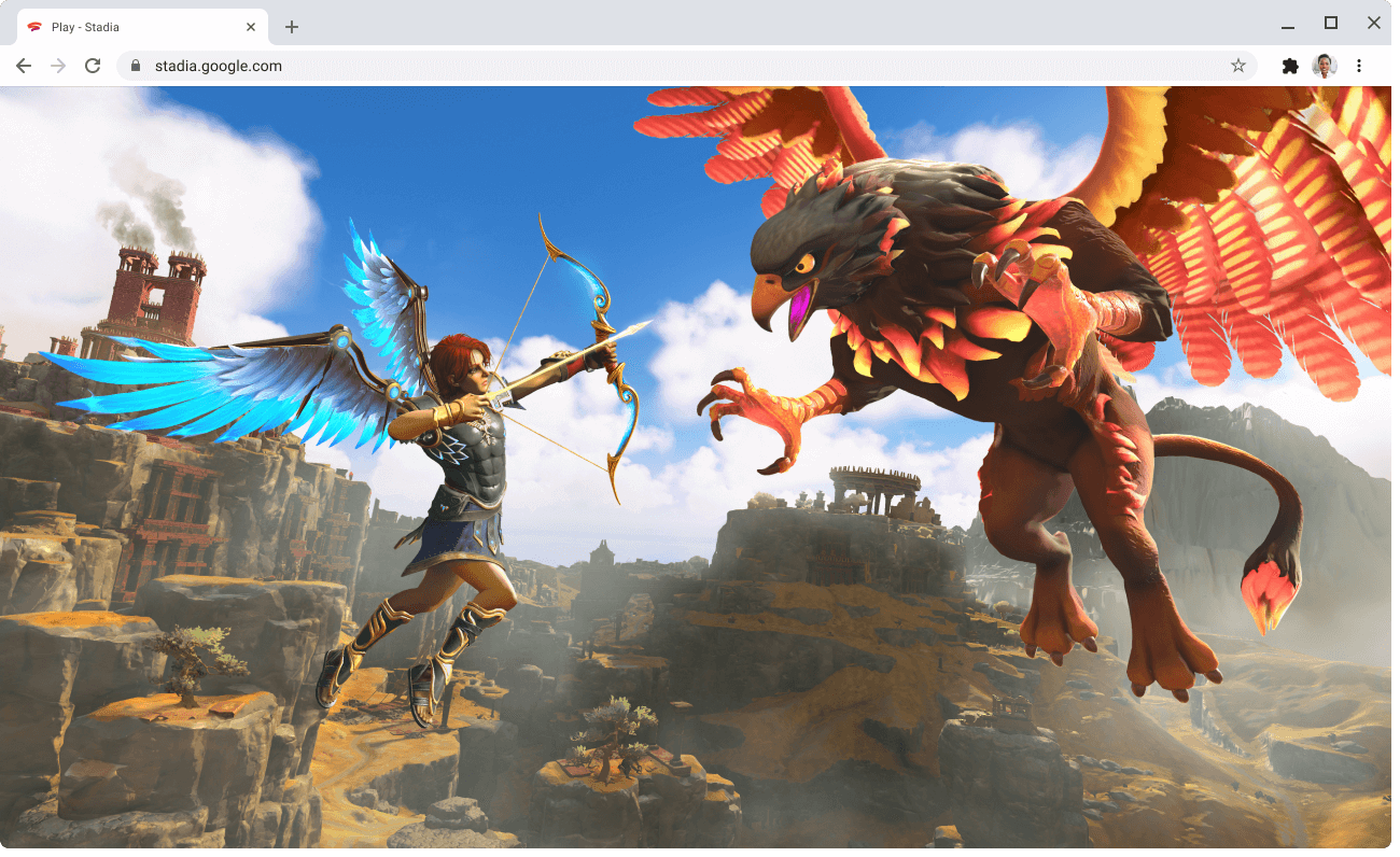 Hiển thị trang web stadia.google.com khi đang chơi một trò chơi.