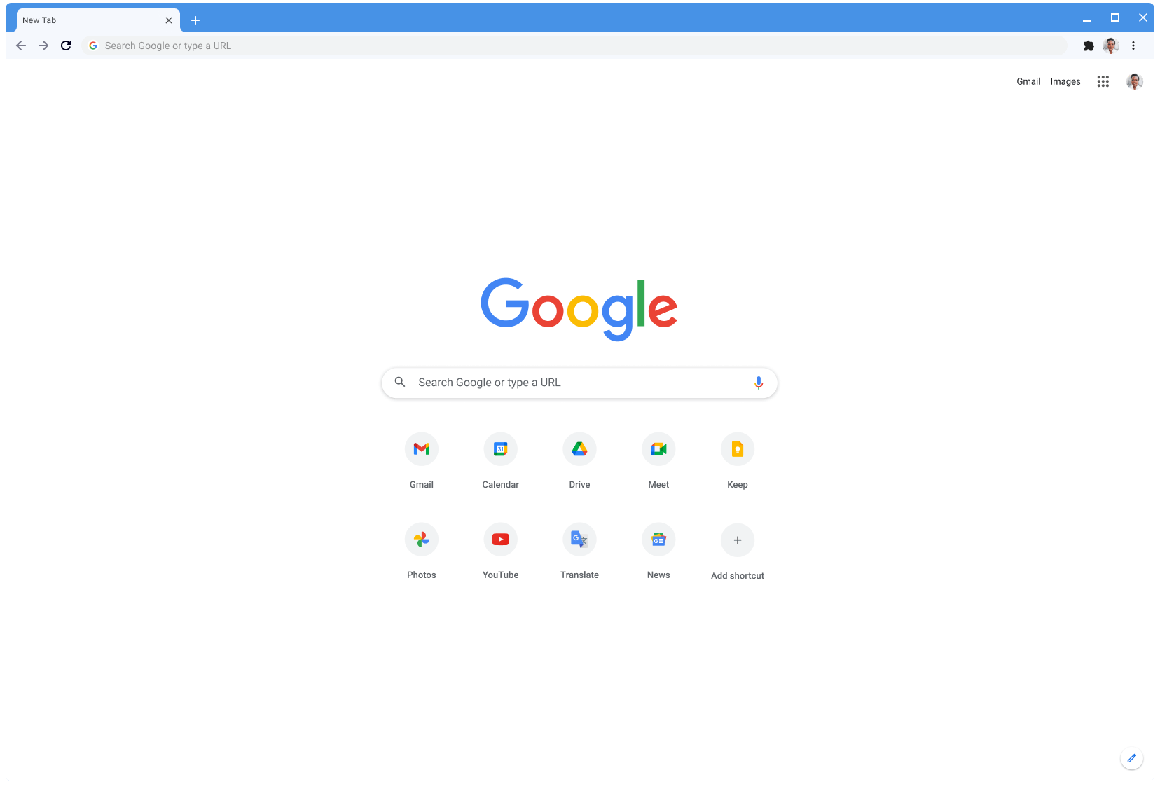 Cửa sổ trình duyệt Chrome đang hiển thị Google.com với giao diện cổ điển.