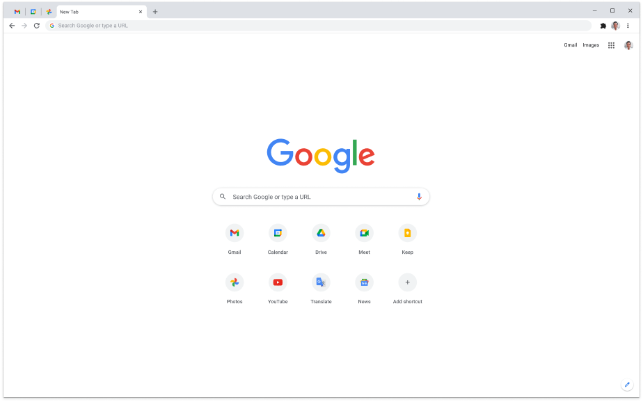 Máy tính xách tay, đang hiển thị trang chủ Google.com.