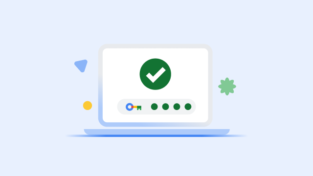 Màn hình máy tính xách tay hiển thị dấu kiểm màu xanh lục lớn và thanh tiến trình khoá bảo mật đã hoàn tất.